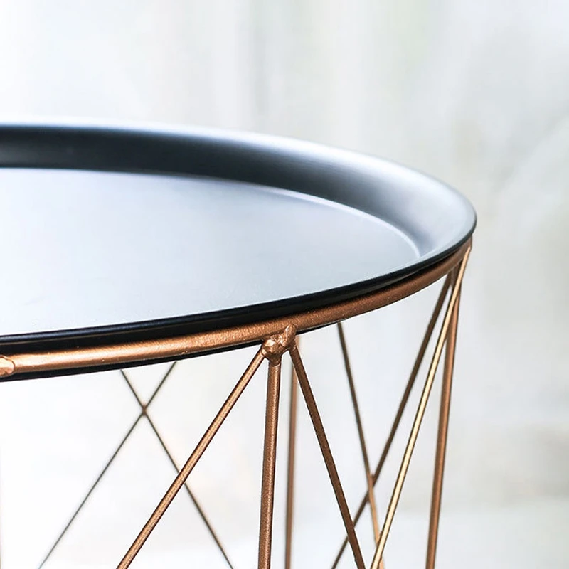 Современные Золотой Круглый для хранения, из металлической проволоки Корзина приставной столик Спальня балкон угловой Чай стол