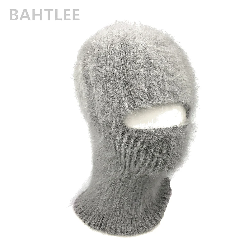 BAHTLEE, зимняя Лыжная маска, Балаклава, Ангорский кролик, вязаная шапка, шарф, шапки, теплые шапки для мужчин или женщин, Теплая Флисовая шапка - Цвет: gray
