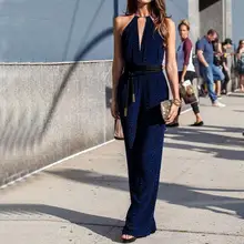 Womens Jumpsuit Solid Color Sleeveless Backless Deep V-Neck Wide Leg Party Playsuit Overalls Ropa Mujer 2020 Autumn Spring New E