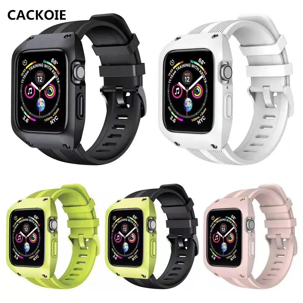 

For Apple Watch strap with case series 5 4 3 Soft Sport silicone strap 42mm 44mm 38mm 40mm all-inclusive silicone strap