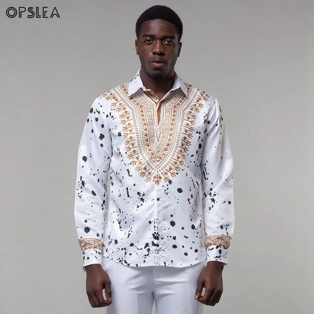 Opslea Африканский мужской этнический принт Slim Fit рубашка Дашики Осенняя новая модная одежда с длинными рукавами африканские повседневные мужские рубашки