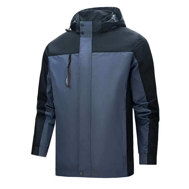 Autumn Winter Men's Hiking Jacket Waterproof And Windproof Outdoor Ski Hooded Zipper Jacket With Pocket Breathable  Solid Coat 3