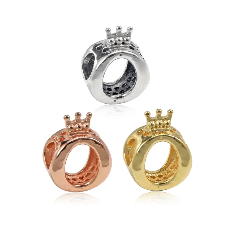 

Authentic 925 Sterling Silver Charm Rose Gold Radiant Hearts Royal Crown Beads Fit Pandora Bracelet & Necklace Diy Jewelry