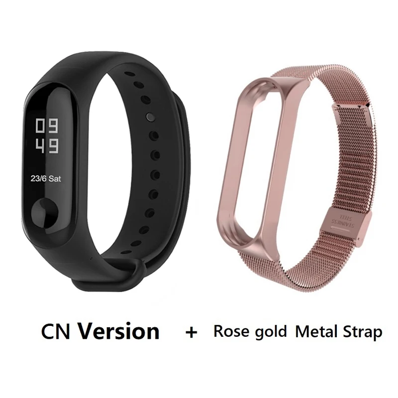 CN add rose gold Origina Xiaomi mi Band 3 умный Браслет фитнес-браслет большой сенсорный экран OLED частота сердечных сокращений сообщения Smartband mi Band F2 - Цвет: CN add rose gold