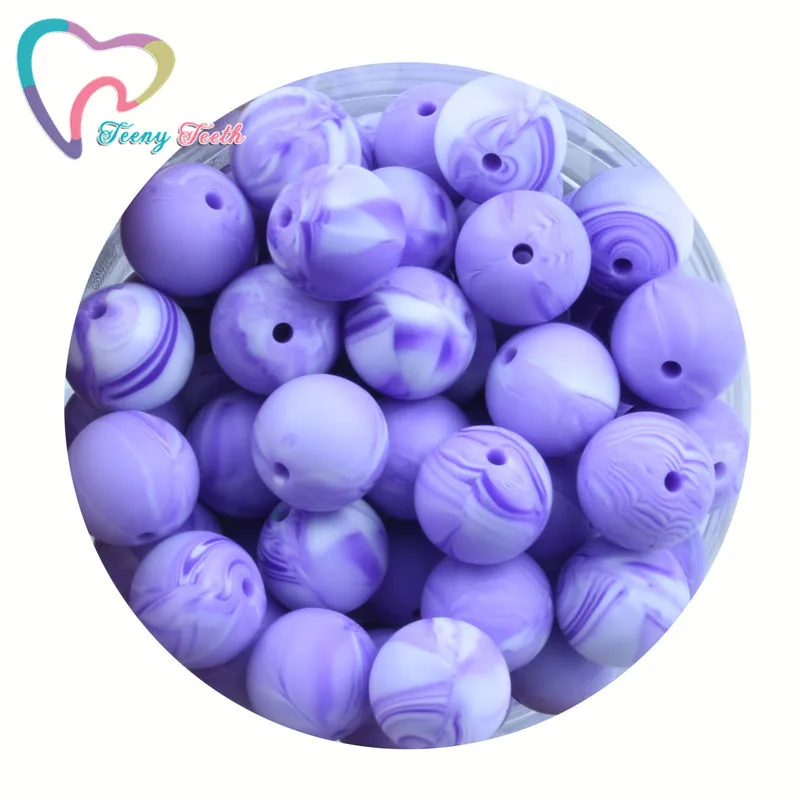 

Teeny Teeth 10 PCS Marble Violet DIY BPA Free Silicone Loose Round Bead 9-15 MM Chewable Baby Silicone Teething Loose Ball Beads