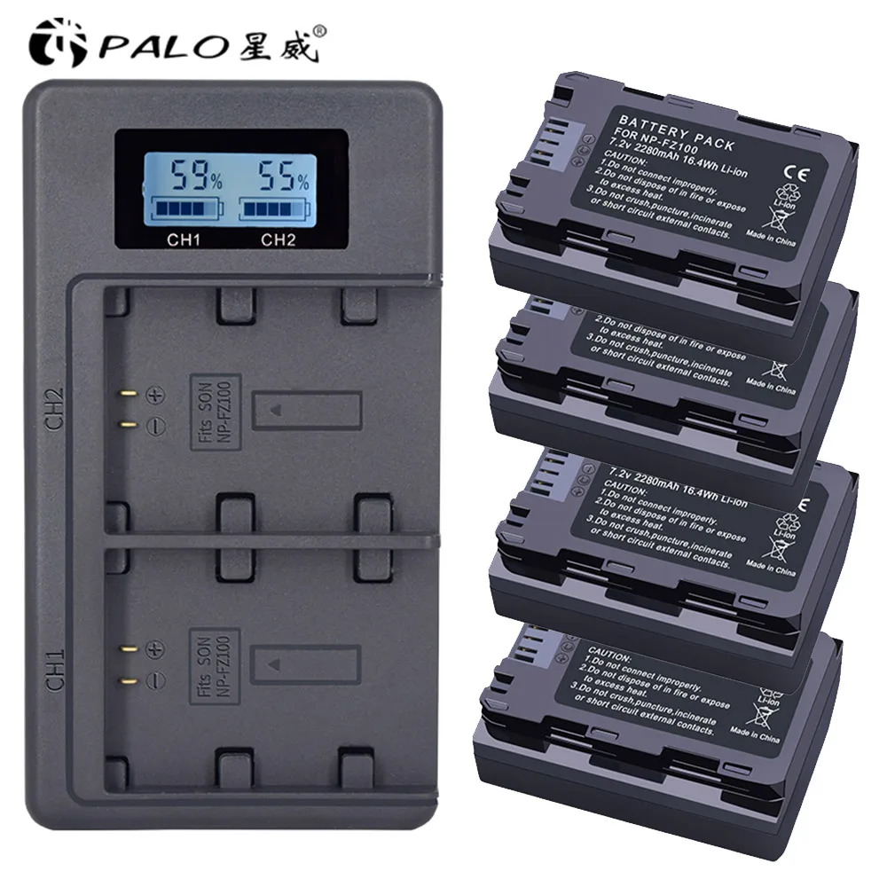 PALO 2280mAh NP-FZ100 NPFZ100 NP FZ100 батарея+ lcd двойное USB зарядное устройство для sony NP-FZ100, BC-QZ1, sony a9, a7R III, a7 III, ILCE-9 - Цвет: 4PCS and charger