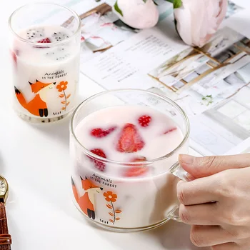 

Creative Fox Juice Glass Transparent Borosilicate High Temperature Resistant Glass 480ml Large Capacity Coffee Oatmeal Milk Cups