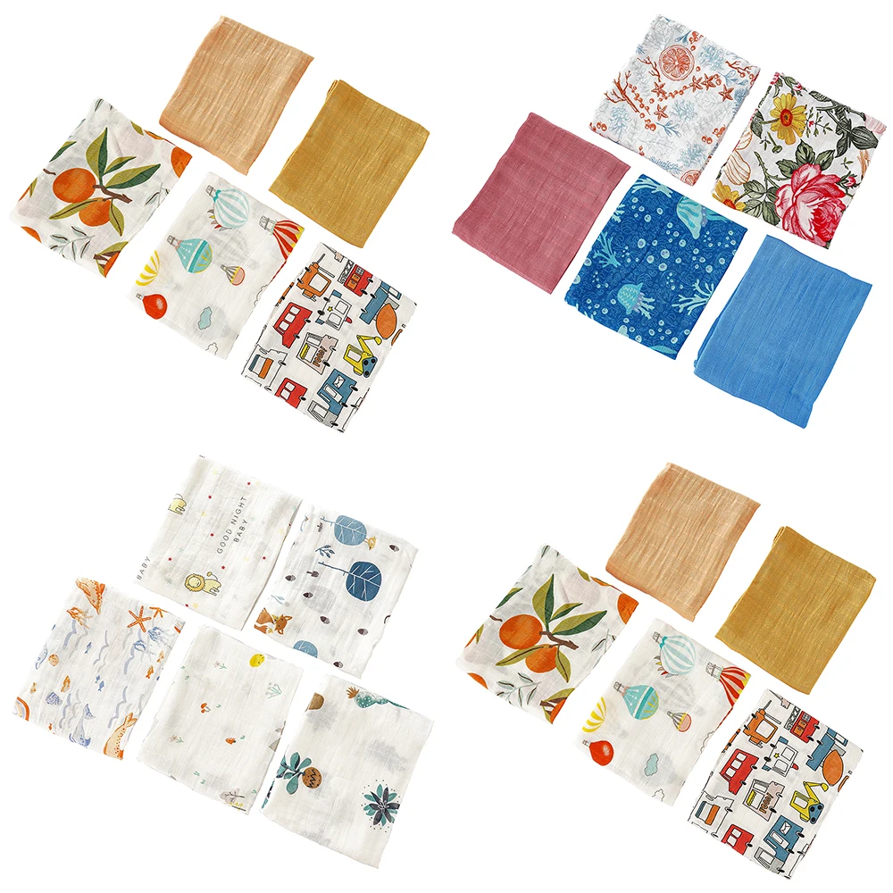 Kangobaby #My Soft Life# 5pieces Set Bamboo Cotton Swaddle Blanket Baby Bandana Bib Set 5