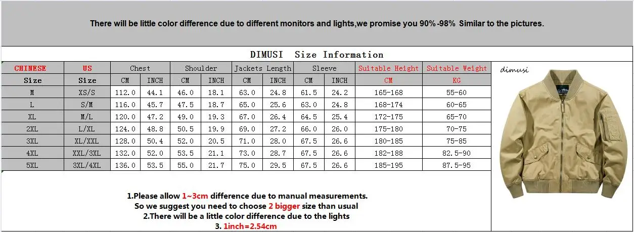 DIMUSI Men's Bomber Jacket Color Options