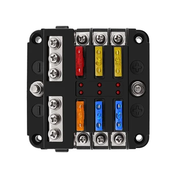 

6-Way Car Fuse Box 3 In 3 Out Car Fuse Box Universal Automative Fuse Box With Led Indicator Portable Car Fuse Box