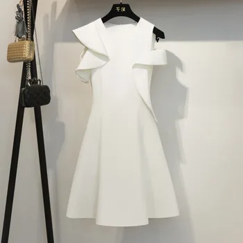 

BacklakeGirls Elegant Office Lady Dress Party 2020 Summer Sexy O-neck White Mini Cocktail Dress Simple Female Clothing Vestido