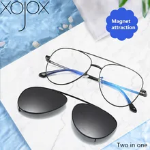 XojoX Ретро Классическая оправа для очков Мужские Женские поляризованные солнцезащитные очки линзы металлическая оправа близорукость солнцезащитные очки с Двойным Зажимом