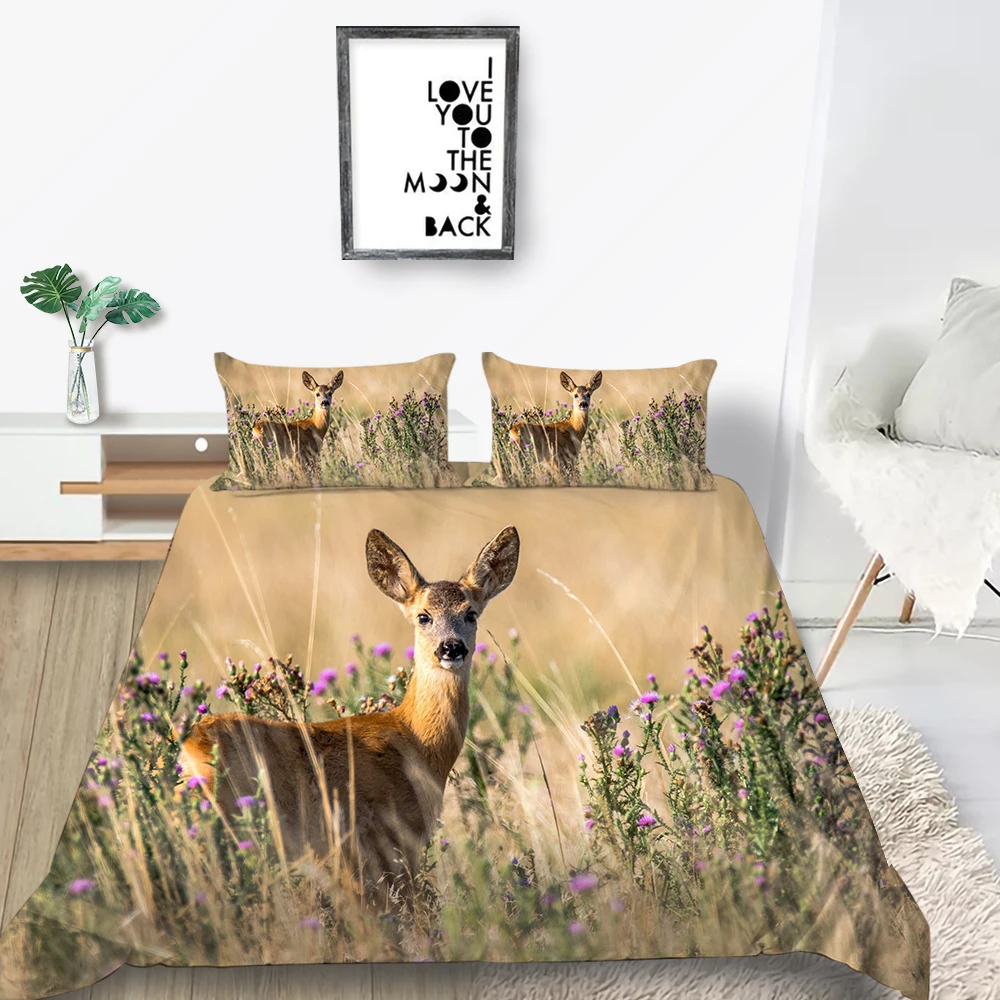 

Deer Bedding Set King Cute Lifelike Fashionable Floral Duvet Cover Nature Queen Twin Full Single Double Unique Design Bed Set