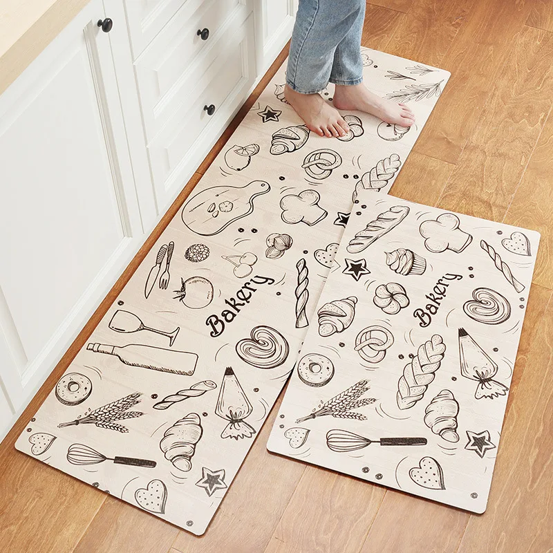 

PU Peather Long Kitchen Floor Mat Bath Carpet Home Entrance Doormat Tapete Waterproof non-slip oil-proof Bedroom Floor Mats