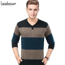 Новинка, модный брендовый свитер, мужские пуловеры с v-образным вырезом, облегающие вязаные Джемперы в полоску, зимние, корейский стиль, повседневная одежда для мужчин