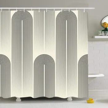 

Shower Curtain Set with Hooks 72x72 Stripe Minimal Regular Silk Disco Graphic Ornate Abstract Backdrop Classic Rhythm Design
