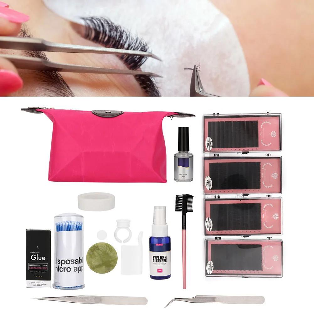 Professional Complete Eyelash Extension Tool Kit False Eyelashes Tweezers Cotton Swabs Comb Grafting Eyelash Makeup Beauty Set