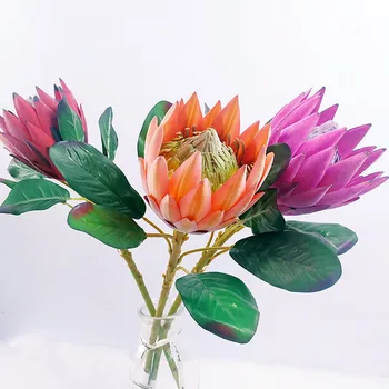 

Luxury Artificial Flower Africa Protea Cynaroides Silk King Flowers Branches Fake Flores for Home Decoration Wreath Plants Flora