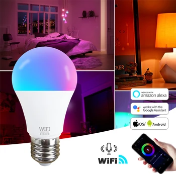 

15W WiFi Smart Light Bulb B22 E27 LED RGB Lamp Work with Alexa/Google Home 110V 220V RGB Dimmable Timer Function Magic Bulb