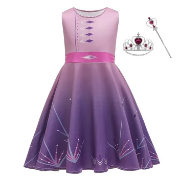 

Girls Princess Anna Elsa 2 sleeveess dresses Child Christmas brithday Party Clothing Kids cosplay Elza 2 dress