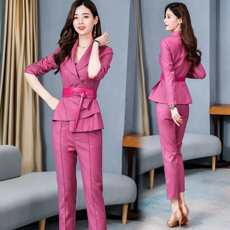 New korean woman office suit Women's stripe Blazer & Suits Pant Suits ...