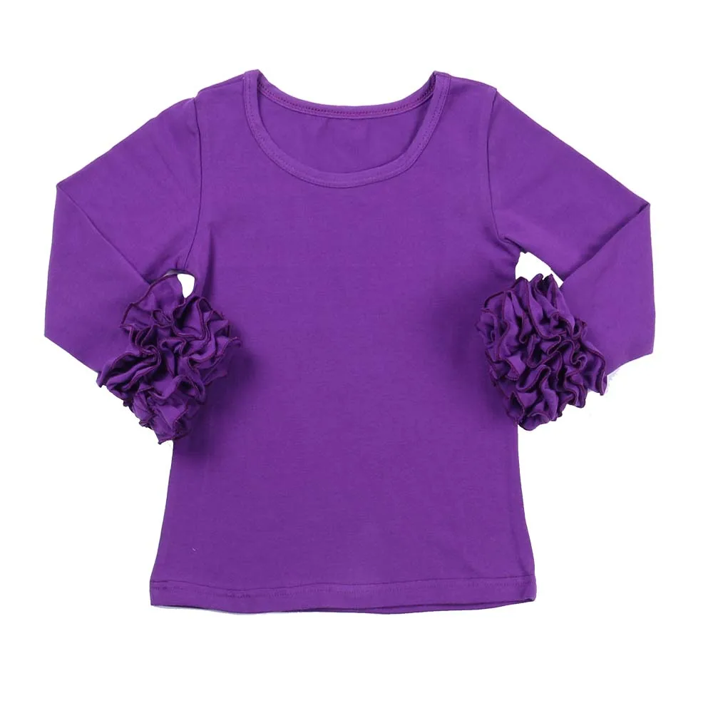 Осенне-зимний топ из 100% хлопка для маленьких девочек, рубашки с длинными рукавами и оборками для девочек