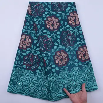 

Teal Green Nigerian Cotton Lace Fabric With Stones Embroidery High Quality African Swiss Voile Lace In Switzerland Party S1861