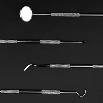 

4pcs 1 Set Stainless Steel Teeth Cleaning Kit Oral Mirror Probe Silver