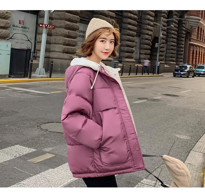 Осень и зима, стиль, пуховик, хлопковая стеганая одежда, Женская короткая приталенная куртка с капюшоном в Корейском стиле