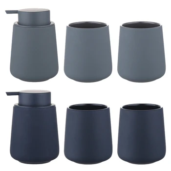 

3Pcs Ceramics Bathroom Accessories Set Bath Set Collection Includes 1 Soap Dispenser and 2 Toothbrush Tumbler