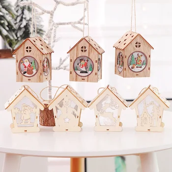 

Wooden House Light Hanging Decoration Ornaments for Home Room Christmas Party LB88