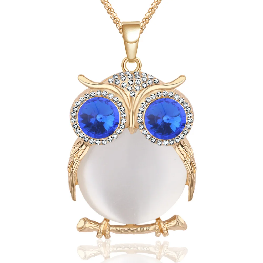Women 12 Colors Glass Crystal Rhinestone Drop Silver Color Chain Owl Necklace Pendant Women Jewelry Statement Bijouterie Gifts - Окраска металла: 3