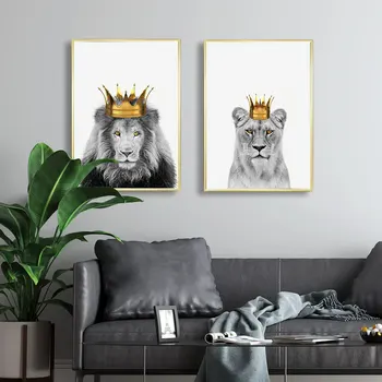 

Lion King Queen Poster Golden Crown Canvas Painting Animals Wall Art Print Modern Picture For Living Room On The Wall Home Decor