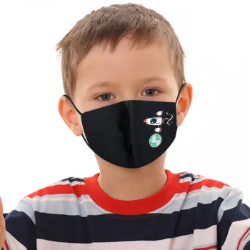 

5PCS Children Mask + 5PCS Filters Planet Cartoon Printed Face Mask Reusable Washable Fabric Mouth Mask Masque Enfant Lavable