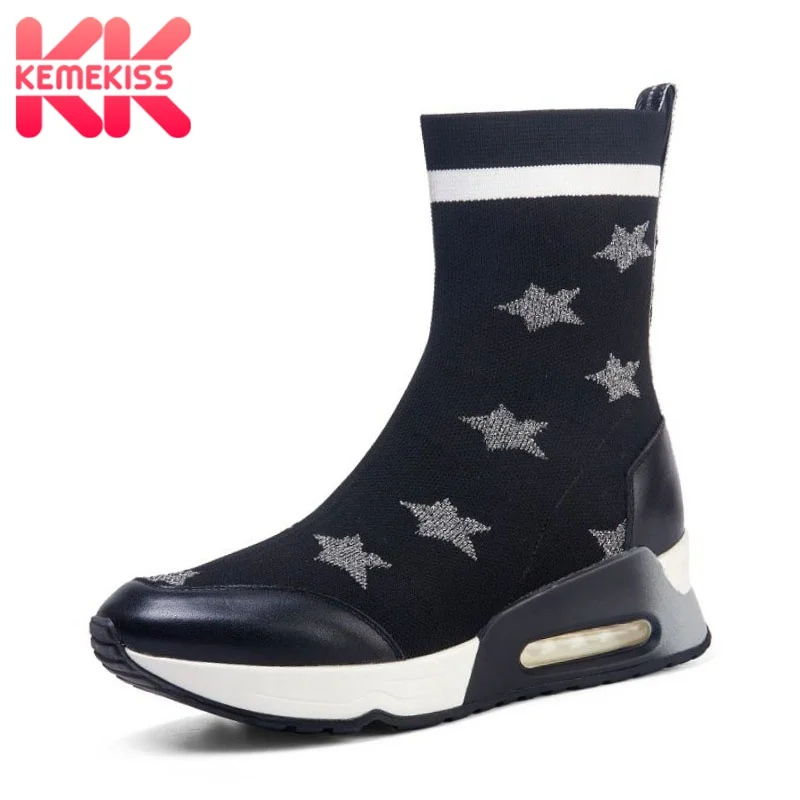 

KemeKiss Real Leather Women Ankle Boots Flat Winter Footwear Ladies Thick Bottom Mixed Color Casual Fashion Shoes Size 34-41
