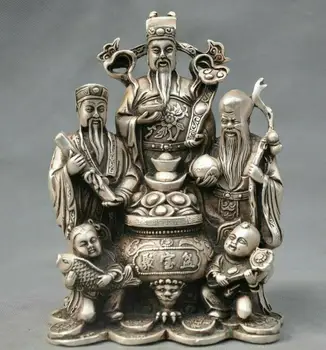 

China Silver Bronze 3 Star Mammon Boy Fish Statue