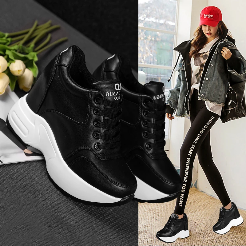 Platform Boots Ankle Boots Women's Ankle Boots Spring Leather Chunky Shoes Woman Platform Height Increased Sneakers 10CM Thick Sole Wedges White Boots