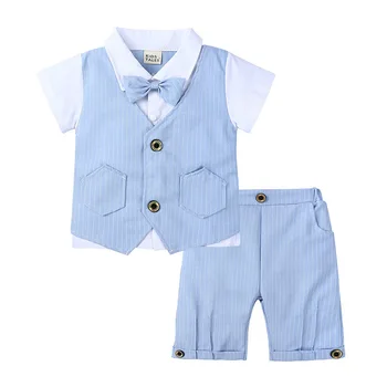

Summer Striped Shirts+Shorts 2pcs Sets Children Wedding Suit for Boys Kids Clothing Boy Suits Formal 12M-4T
