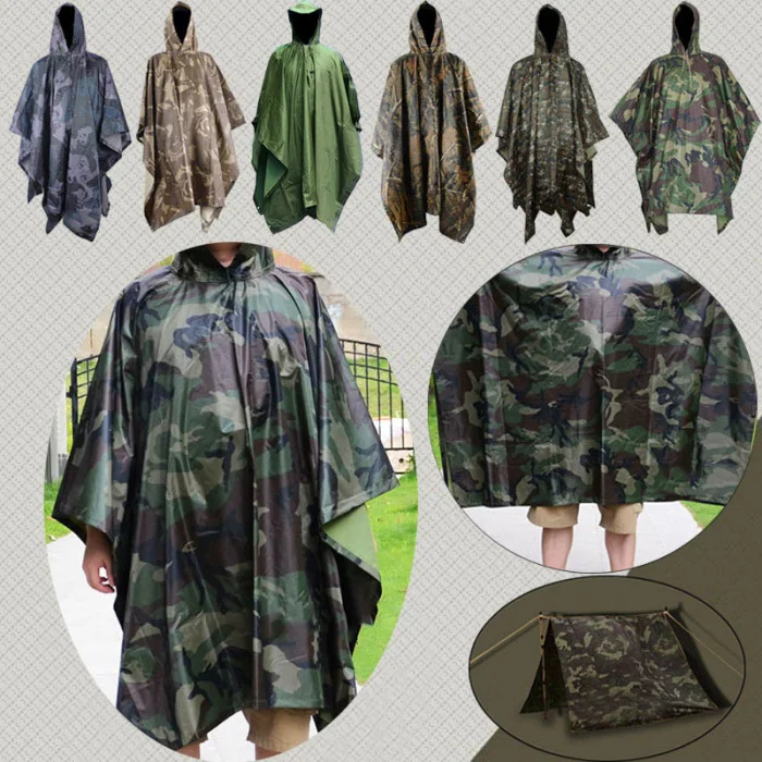 Multifunction Military Waterproof Camo Raincoat Rain Coat Men Women Raining Poncho for Camping Fishing Motorcycle C