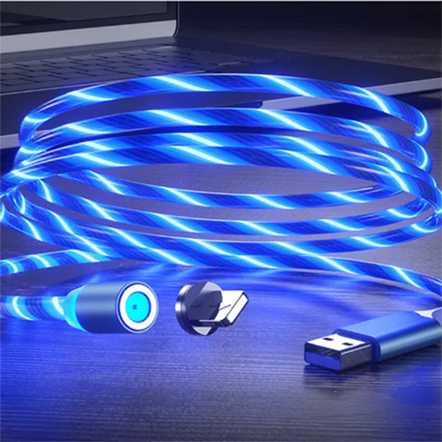 Blue for Android Цветной светодиодный магнитный кабель Micro USB типа C для быстрой зарядки и передачи данных iph для samsung для Android - Цвет: Blue for Android