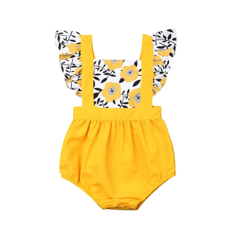 

Pudcoco Summer Newborn Baby Girl Clothes Fly Sleeve Sunflower Print Romper Jumpsuit One-Piece Outfit Sunsuit Summer Clothes