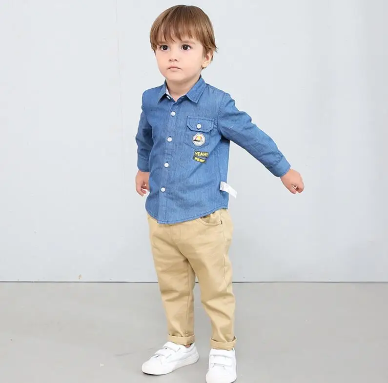 Boys'Dress/Новое весенне-осеннее платье для мальчиков хлопковая рубашка для детей, джинсы с длинными рукавами и рисунком, рубашка и пальто для мальчиков