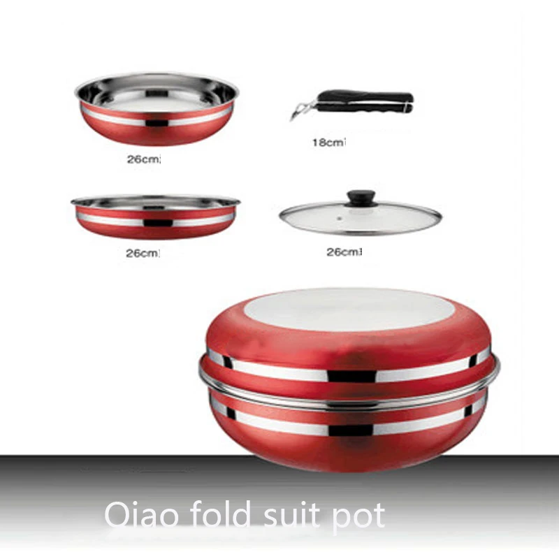 

HE-High Grade Color Stainless Steel Kitchen with 4 Pieces of Skillet and Detachable Handle Outdoor Cooker