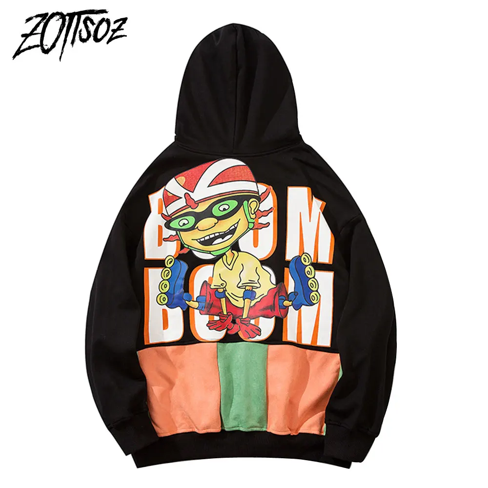 

Color Block Patchwork Hoodies Streetwear Hip Hop Front Pockets Rapper Hooded Sweatshirts Fashion Harajuku Casual Punk Rock Tops