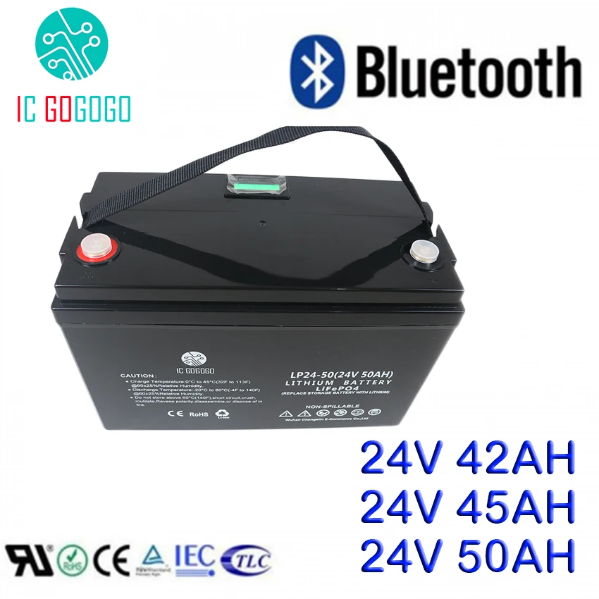 24V 50AH 45AH 42AH Lifepo4 батарейный блок глубокий 2000 цикл 3,2 V герметичный литий-Железный фосфат аккумуляторная батарея 8S Bluetooth BMS