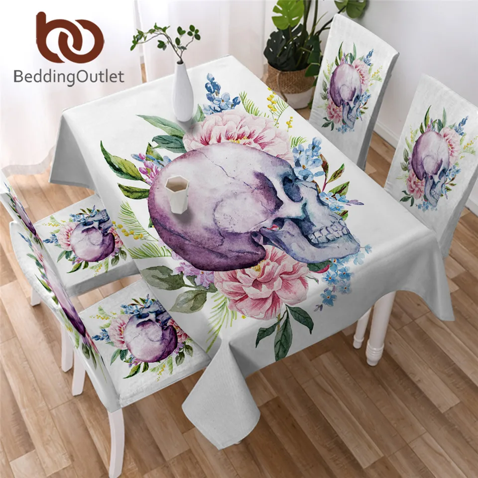 Скатерть BeddingOutlet с изображением цветов и листьев белое белье черепом в