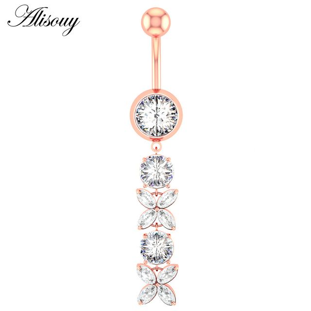 1pc Flower Heart Dangled Belly Navel Piercing Button Ring 14G Stainless Steel CZ Crystal Opal Ombligo Woman Body Jewelry