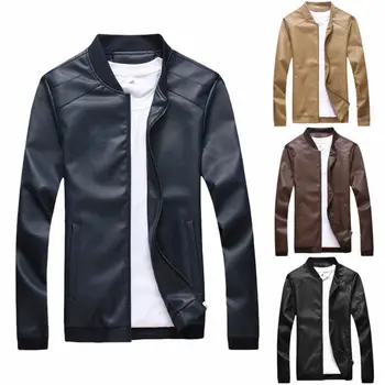 

Men's Fashion Jackets Collar Slim Motorcycle Leather Jacket Coat Outwear