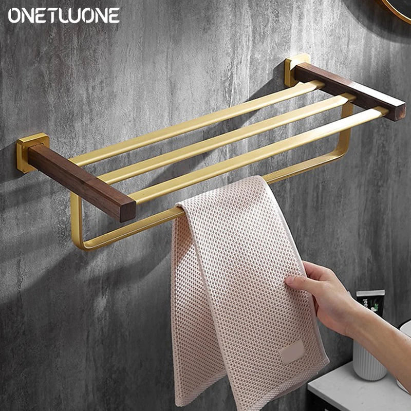 Toallero de nogal Natural, de baño, toallero de ducha de aluminio cepillado grueso para baño, soporte de toalla montado en pared| Toalleros de barra| - AliExpress