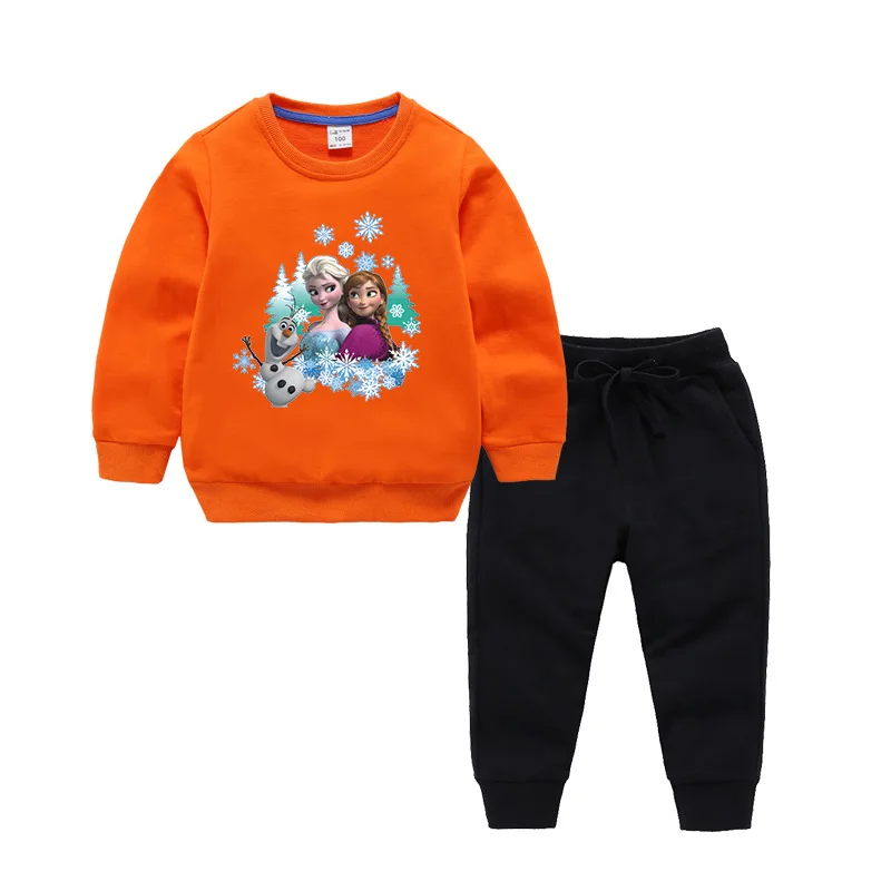 Детская осенняя одежда; свитер с принтом принцессы Эльзы и Анны и штаны; осенняя одежда для маленьких девочек; комплект одежды для детей
